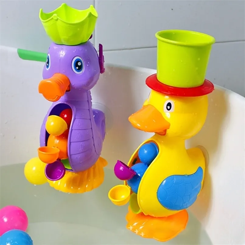 Kids Shower Bath Toys Cute Yellow Duck Waterwheel Baby Faucet Bathing Water Spray Tool Dabbling Toy Drop 220711