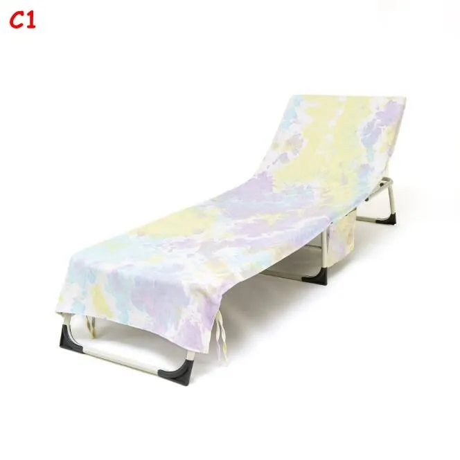 Pool Chair Towel with Side Pockets Microfiber Chaise Lounge Towel Cover for Sun Lounger Pool Sunbathing Garden Beach Hotel Easy to Carry Around No Sliding Tie-Dye