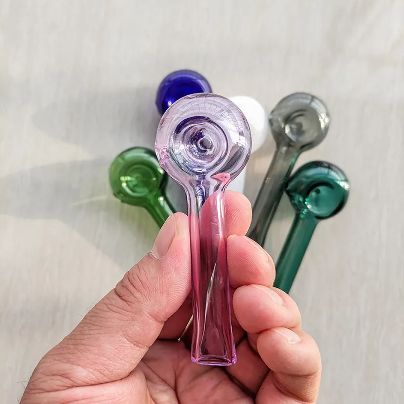 Coleção Colher Pirex Vidro Cachimbo De Tabaco Queimador De Óleo Grosso Cachimbos de Mão Tubos de Fumar Tubo de Vidro Erva Seca Queima de Unhas Roxo Verde Azul Branco Cinza Misturar Cor Atacado