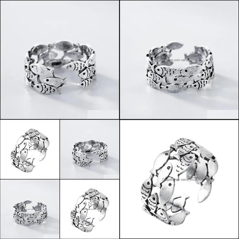 Women Metal Knuckle Finger Rings Silver Opening Adjustable Ring Daily Fish Animal Jewelry