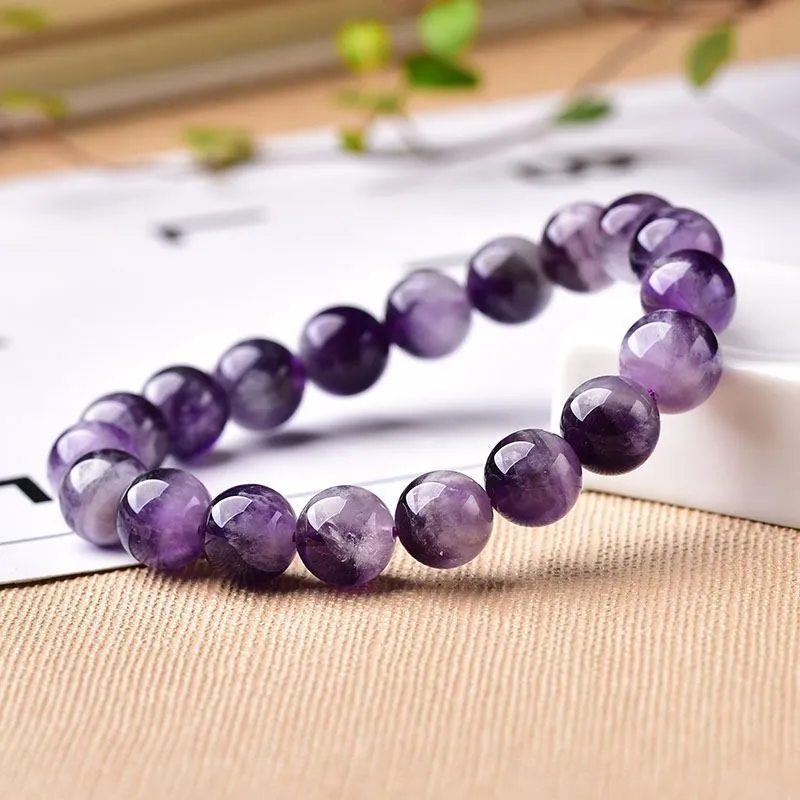 10mm Amethyst Beaded Armband Natural Stone Strand Mew Lavendel Färg Smycken För Kvinnor Present