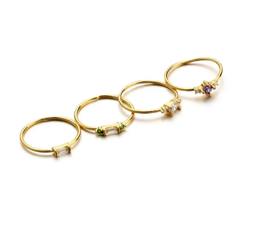4 Pcs/Set Crystal Zircon Gold Ring Set 2019 Vintage Bohemian Women Engagement Party Ring Set Jewelry