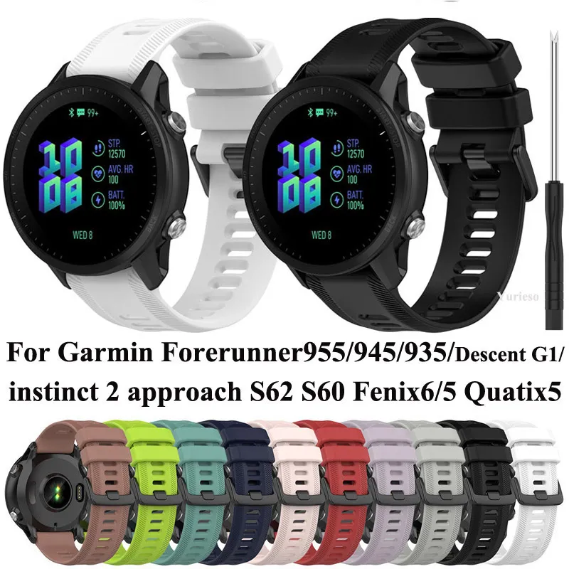 Bracelet de montre en Silicone pour Garmin Forerunner955/945/935/Descent G1/instinct 2 approche S62 S60 Fenix6/5 Quatix5