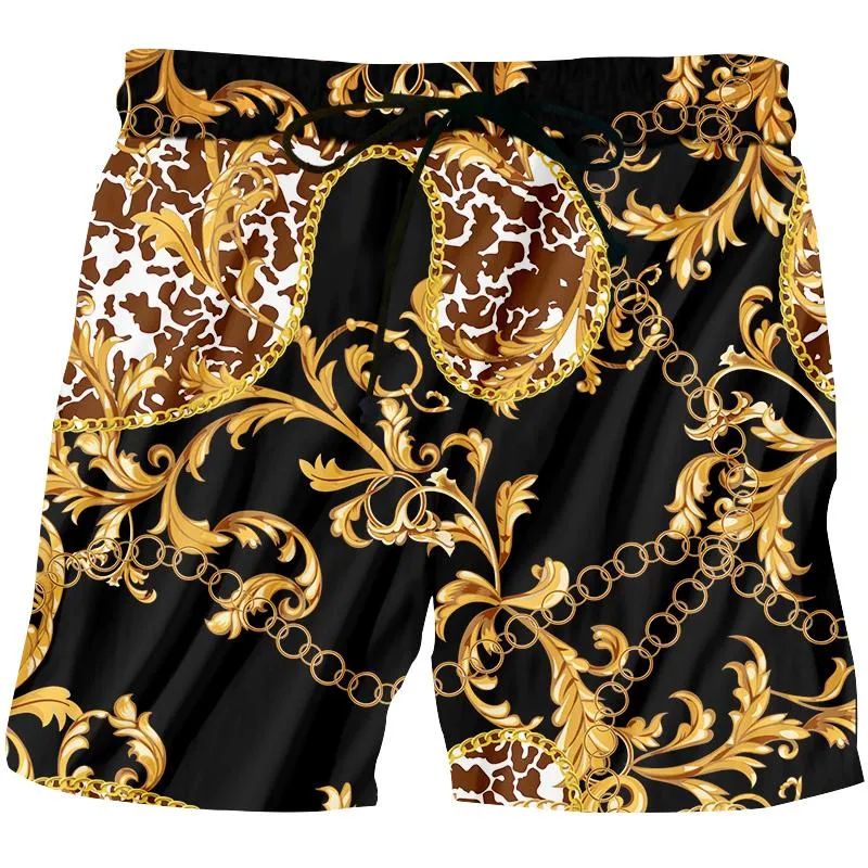 Мужские шорты Стиль барокко Летние повседневные брюки 3D Принт золотой цепи Роскошные мужские брюки Удобные негабаритные Прямые продажиМужские