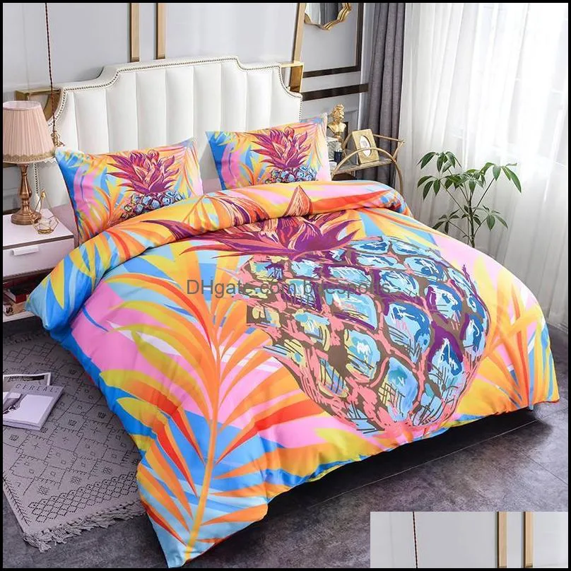 Bedding Sets Home Textile Plants Fruit Design Soft 2/3pcs Set Pinapple Bedclothes Duvet Cover Pillowcase Luxury Kids Room Decor