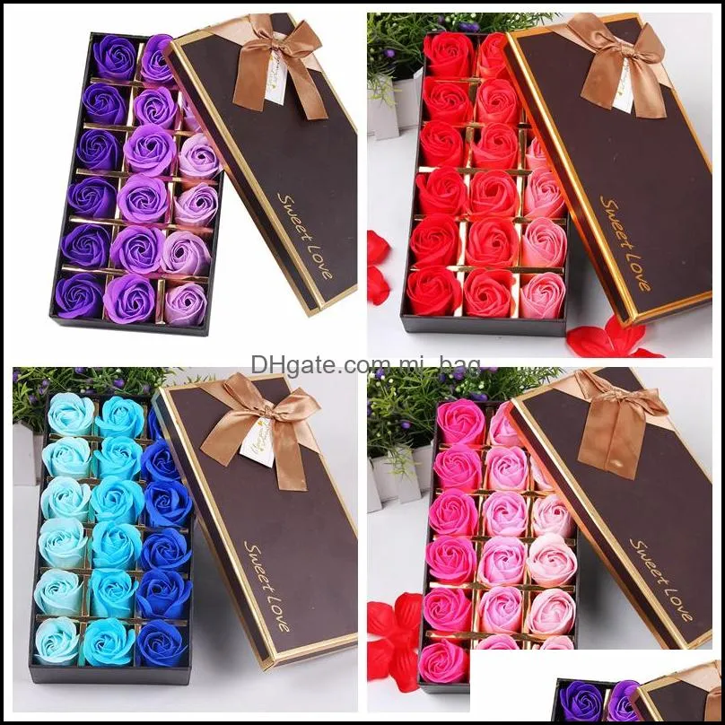 18pcs artificial rose floral bath soap rose flower petals with gift box for birthdays anniversary wedding valentines day wll163