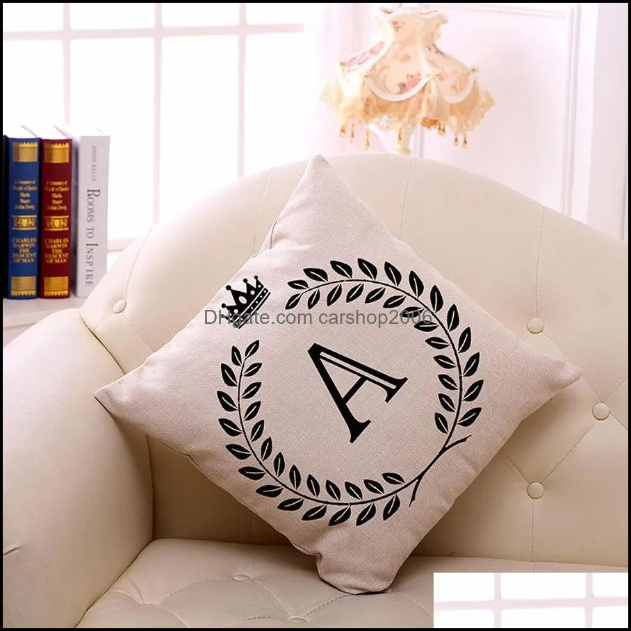 single-sided 26 english letters printing sofa pillow case 45*45cm linen home decor a-z letter pillowcase coffee shop pillow cover dh0884