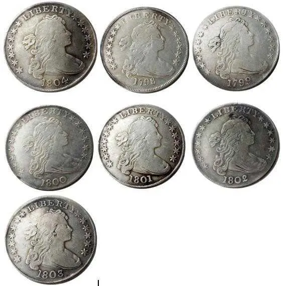 US 1798 -1804 7pcs Draped Bust Dollar Heraldic Eagle 실버 도금 복사 동전 금속 공예 다이 제조 공장 가격