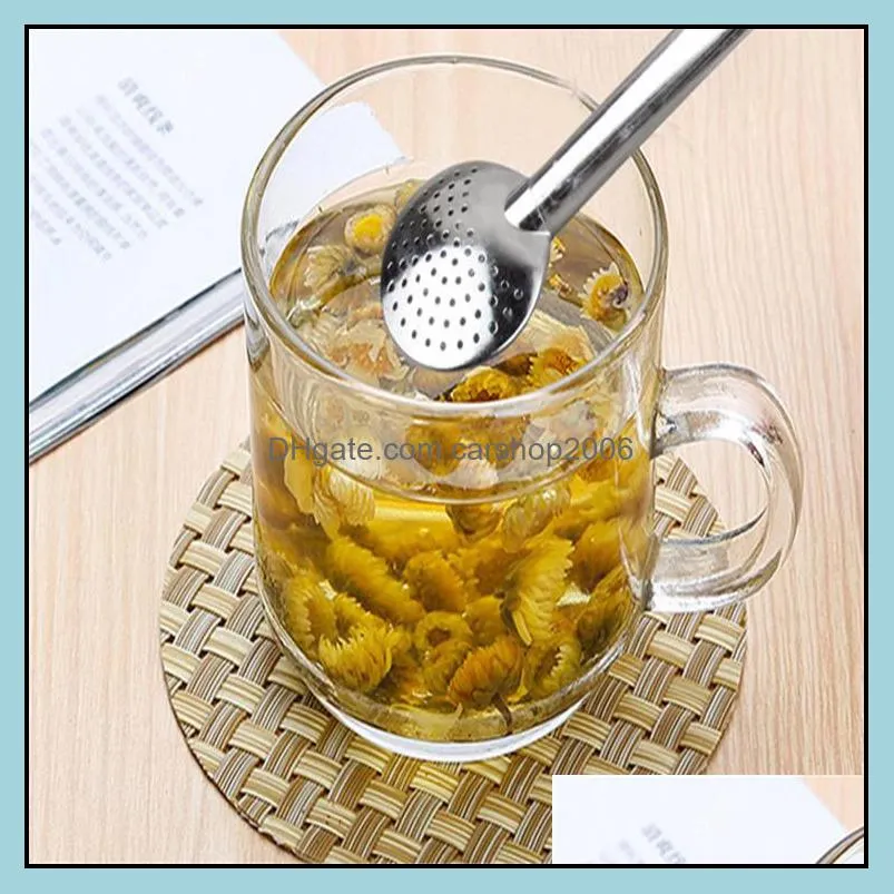 19cm tea strainer spoon straw spoon stainless steel 304 yerba mate tea drinking bombilla round head