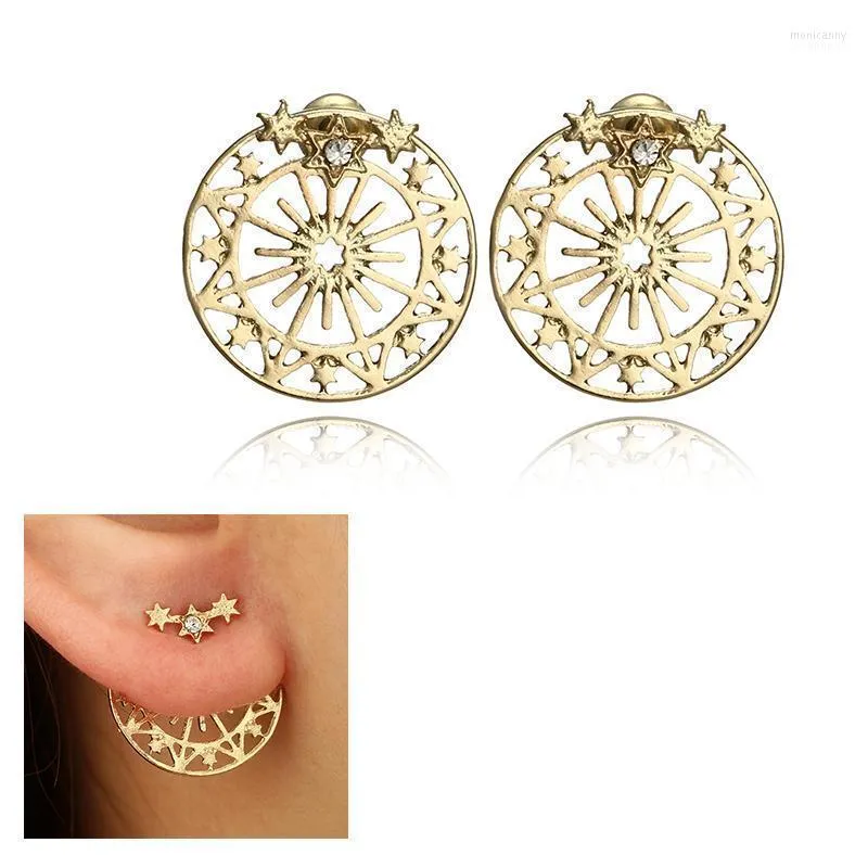 Hoop Huggie Dames Retro Earrings Star Round Hollow Koreaanse accessoires Vriendin Geschenken Verjaardag Creatieve Gold Studs Sieraden Moni22