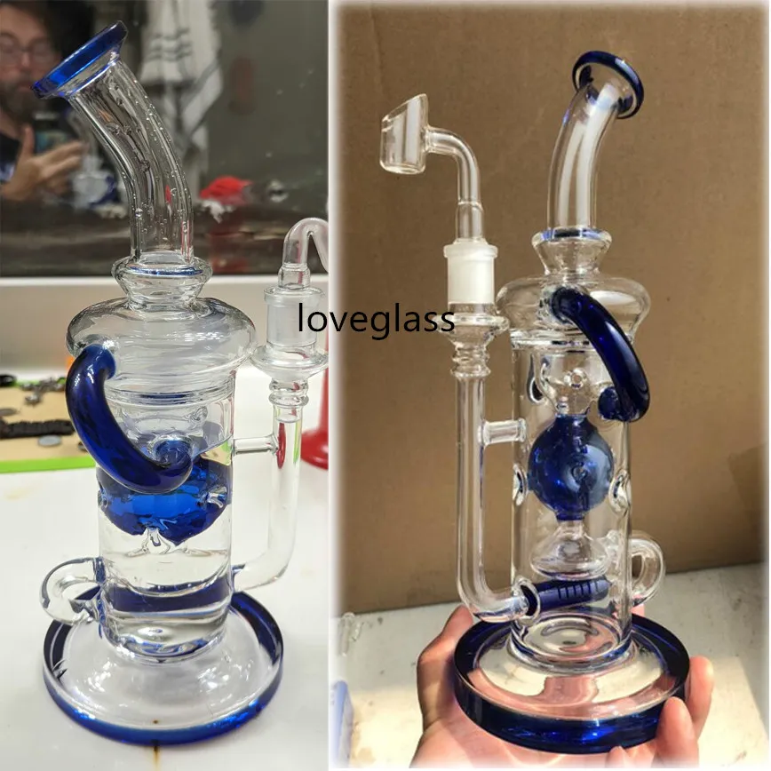 11.3inchs Klein Recycler Oil Rigs Big Glass Bong Hookahs Smoke Glass Pipe Bubbler Dab Water Bongs cigarette With 14mm banger