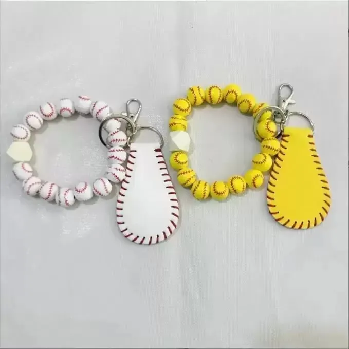 Acessórios esportivos de titânio da moda New Wood Diy Breaded Bracelet Keychain Party Favor Favor Sports Ball Baseball Basquete de Basquete de Moda