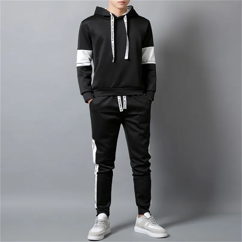 Casual Trainingsanzug Set Männer Mode Jogger Sport Sportswear Anzüge Frühling Herbst Zwei Stücke Hoodies Hosen Set Männliche Schweiß Anzug 201210