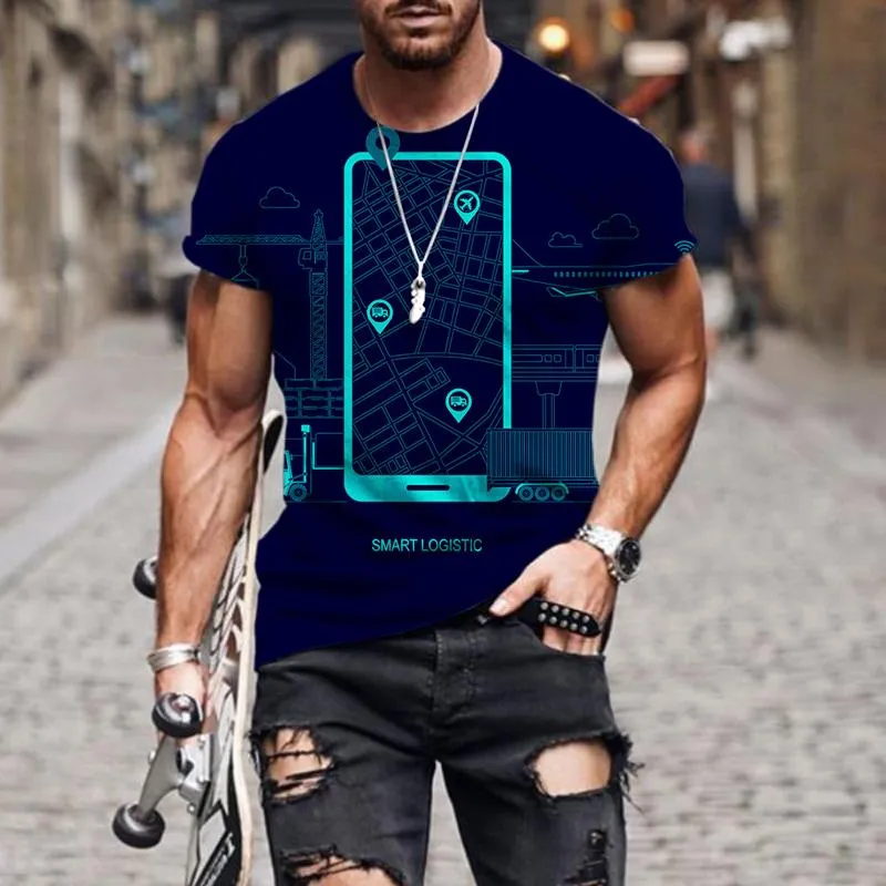 T-shirts pour hommes T-shirt d'illustration de technologie AI pour hommes Chemise à col rond de rue Mode Impression 3D T-shirt à manches courtes pour hommes