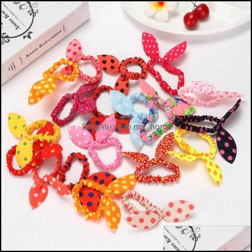 Children hair bands cute bunny rabbit ear elastic floral dot hair accessories scrunchy candy color headdress