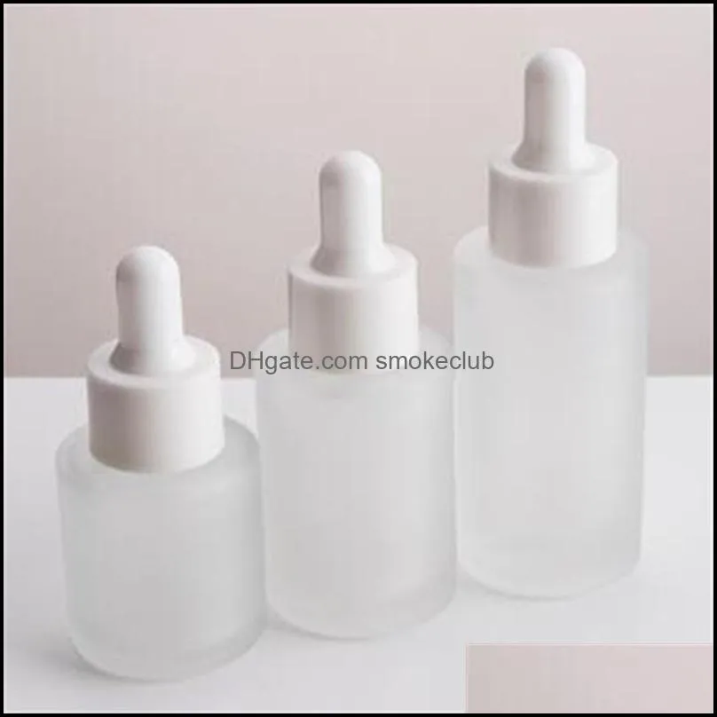 30ml Glass Bottle Flat Shoulder Frosted Clear Amber Glasss Round  Oil Serum With Dropper Packing Bottles 139 G2