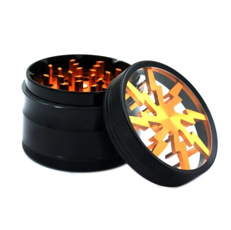 Metal Tobacco Smoking Herb Grinders 63mm Aluminium Alloy Grinders With Clear Top Window Lighting Grinder SN4954