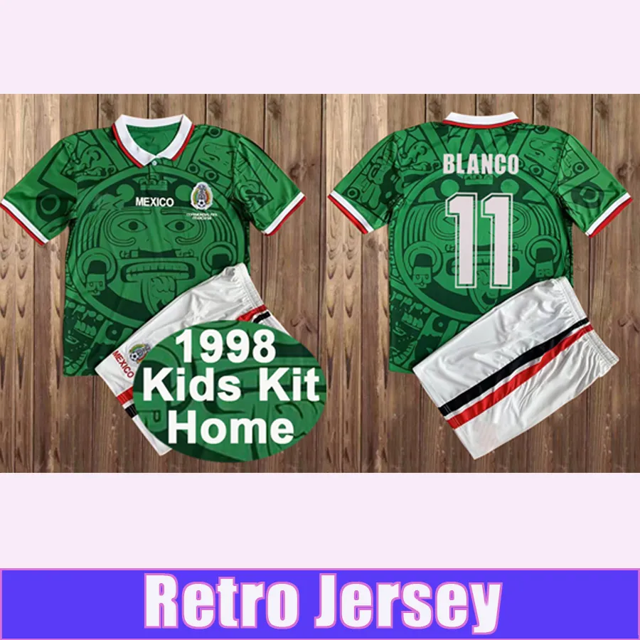 Camisas de futebol de manga curta da Seleção Nacional do México para crianças de 1998 BLANCO HERNANDEZ H. SANCHEZ RAMIREZ GARCIA ASPE Camisa de futebol em casa fora