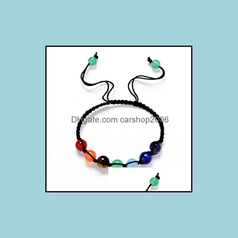 JLN Multi Color Seven Chakra Bracelet Yoga Healing Tiger Eye Lapis Amethyst Beads Handmade Adjustable Bracelet