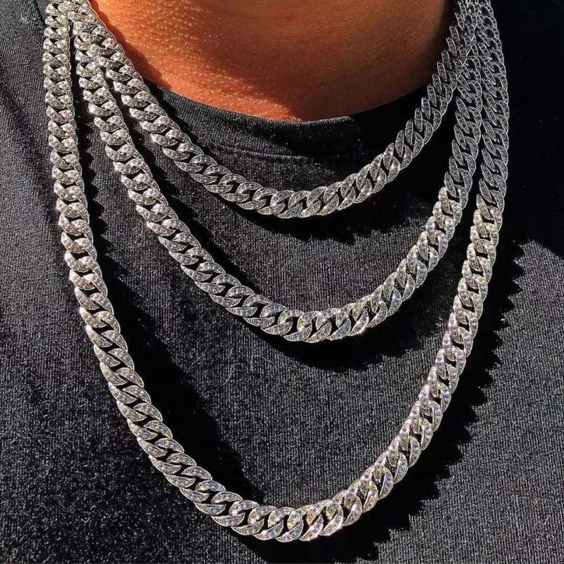 Iced Out Hip Hop Bling Chains Jewelry Men Rhinestone Crystal Gold Silver Miami Cuban Link Chain Necklace