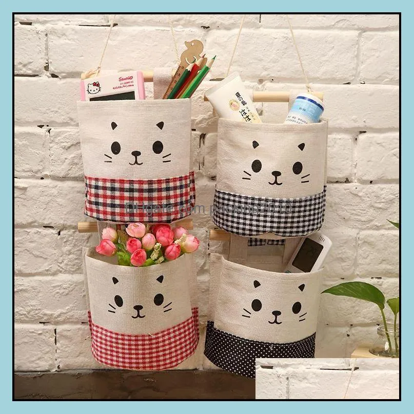 cute cotton linen hanging organiser wall mounted wardrobe closet organizer cosmetic toys storage bag sundries pouch