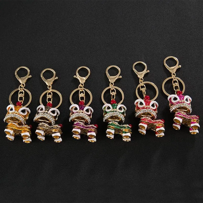 Keychains Creative Small Gift Chinese stijl Lion Dance Kirin Alloy Keychain Fashion Girl's Bag Ornament Automobile Hanging OrnamentKeych