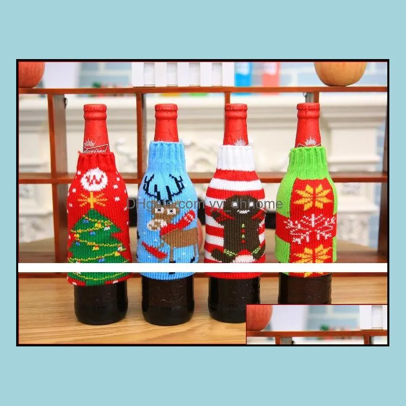 christmas beer bottle cover snowflake reindeer elk pattern party dinner table bag xmas decoration 4 colors cfyz344q