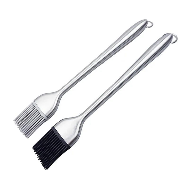 304 Stainless Steel Oil Brushes BBQ Tools High Temperature Resistant Silicone Brush Head Hangable Household Baking Tool