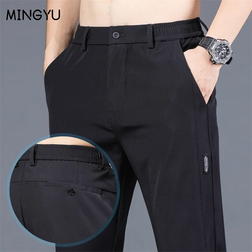 Merk zomerheren casual broek mannen slanke fit werk elastische taille jogger pant buiten lange broek zweetbroek mannelijk plus maat 38 220704