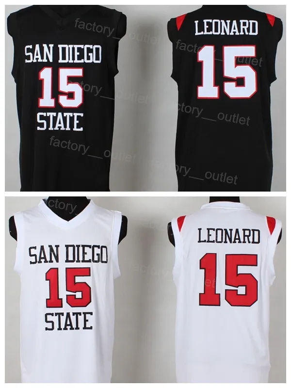 NCAA College San Diego State Basketball 15 Kawhi Leonard Jersey Team Color Black White University All Szygowany oddychający czysty bawełna dla fanów sportowych Wysokiej jakości