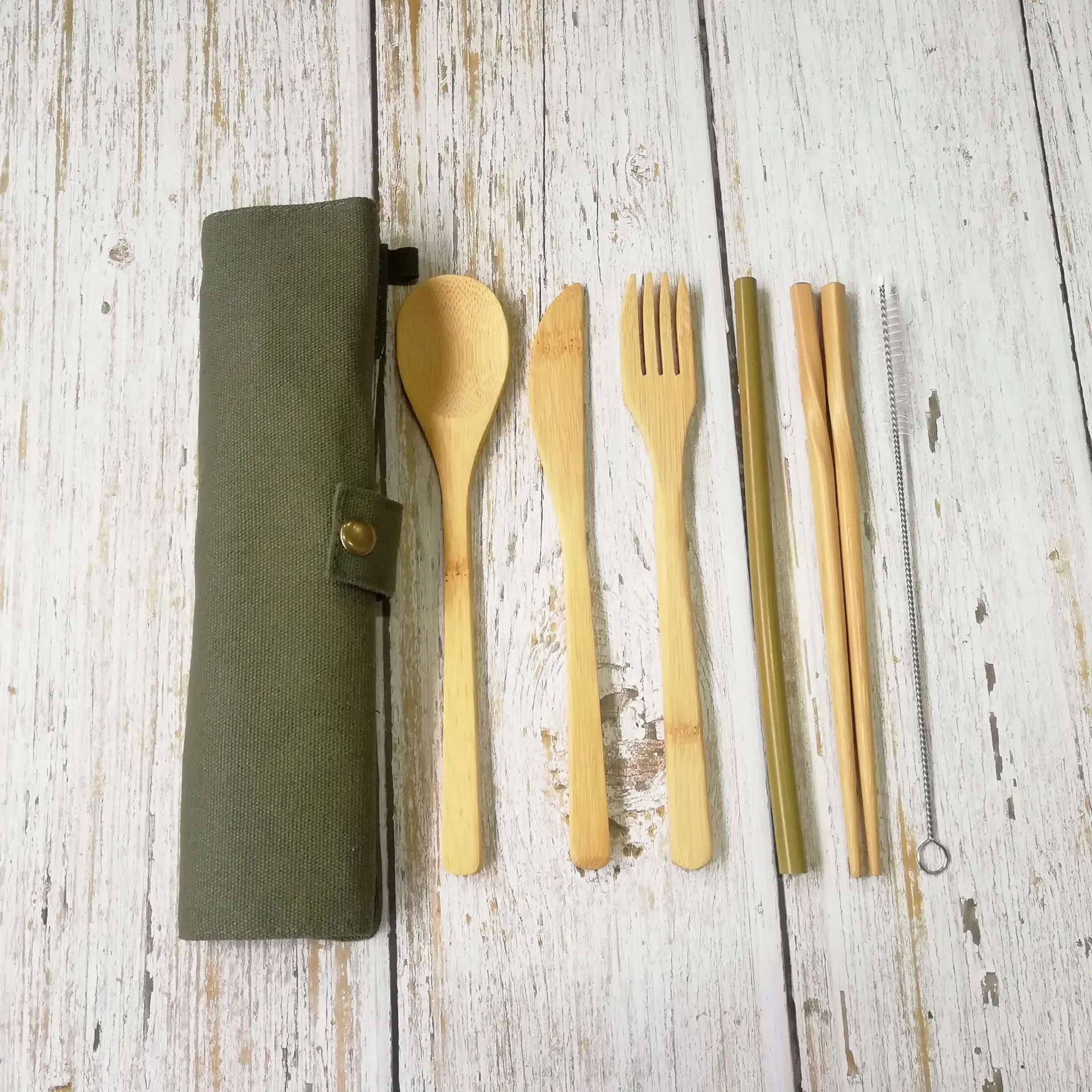 6PCS/SET Portable Cutlery Set Outdoor Travel Bamboo Flatware Set Knife Chopsticks Fork Spoon Dinnerware Sets For Student Tableware