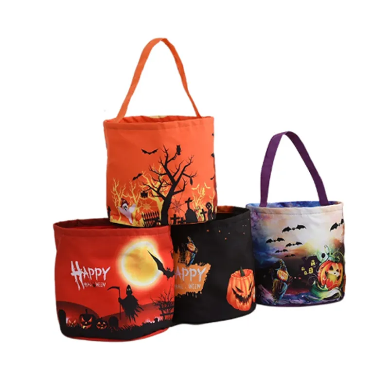 Borsa all'ingrosso di zucca con cesto luminoso di Halloween con luce 9,4x9,4 pollici Maniglia per bambini Sacchetti di caramelle Ghost Festival puntelli di decorazione secchiello portatile Confezione regalo A12