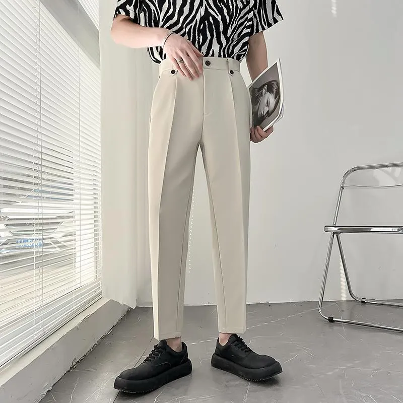 Abiti da uomo Blazer Pantaloni eleganti da lavoro estivi di alta qualità Pantaloni da uomo tinta unita Casual da ufficio Pantaloni larghi Streetwear Costume H