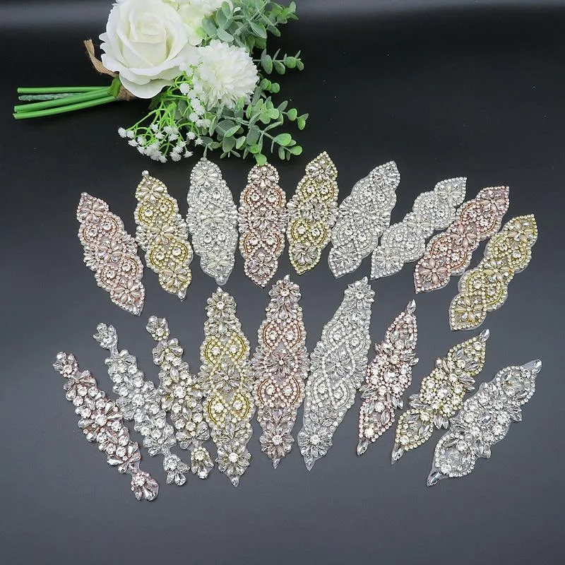 Belts Handmade Custom Crystal Bridal Applique Iron On Fix Rhinestone Patch DIY For Wedding Dress Cloth AccessoriesBelts