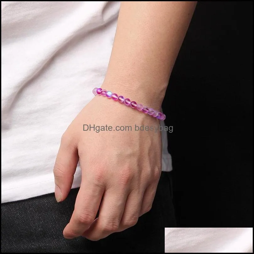 beaded strands fashion women bracelet high luster matte moonstone bracelets 8 mm rainbow glass beads bangle men handmade stretch jewelry