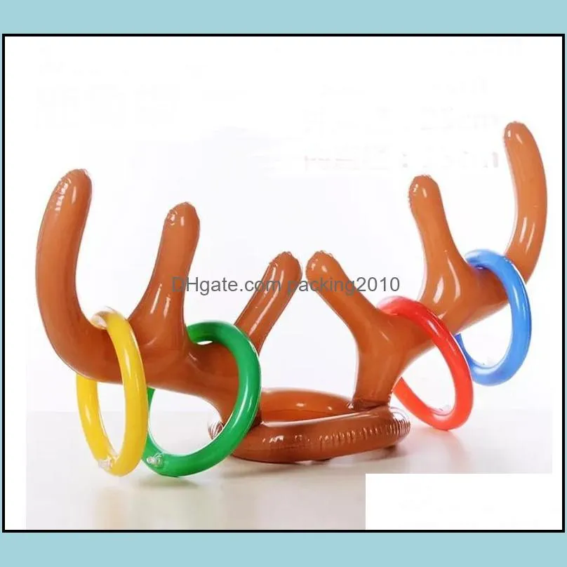 100pcs new inflatable kid children fun christmas toy toss game reindeer antler hat with rings hats party supplies sn1470