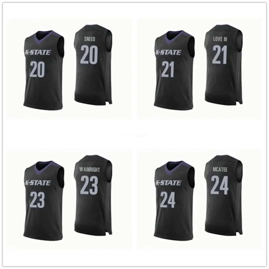 Nikivip Kansas State Wildcats College # 20 Xavier Sneed # 21 James Love III # 23 Amaad Wainright # 24 Pierson McAtee Maillots de basket-ball pour hommes cousus