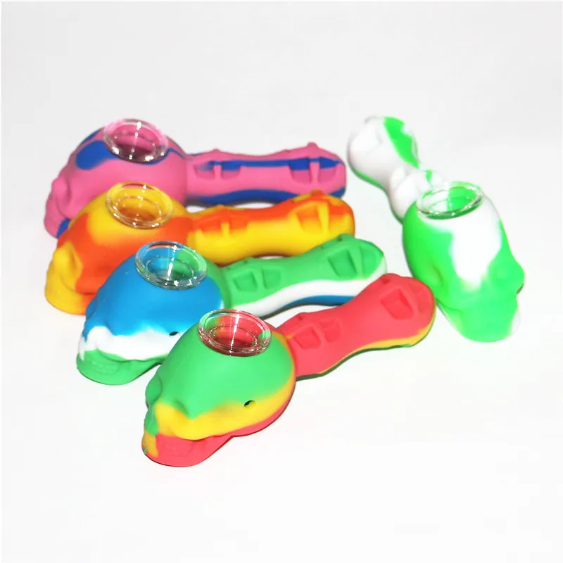 Cuillère silicone pipe à main crâne tabac pipes à fumer tuyau de brûleur à mazout avec bol en verre 10 pièces dhl gratuit