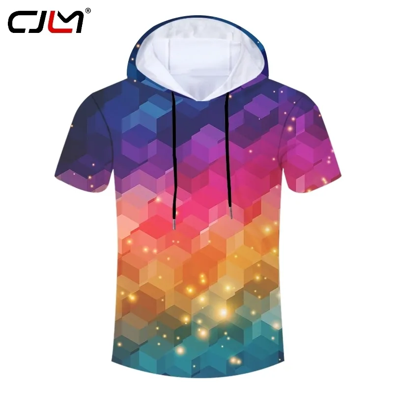 Mens skjortor Casual Colorful Squares Hooded Tshirt Drop Summer China 3D T Shirt Leverantörer Wholesale 220623