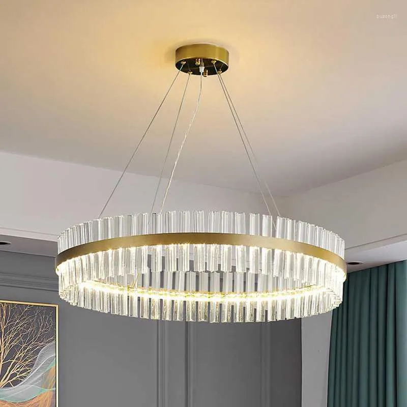 Lâmpadas pendentes de luxo moderno redondo de ouro liderado por cristal lustre nórdico quarto quarto pendurado simples jantar iluminandopenda