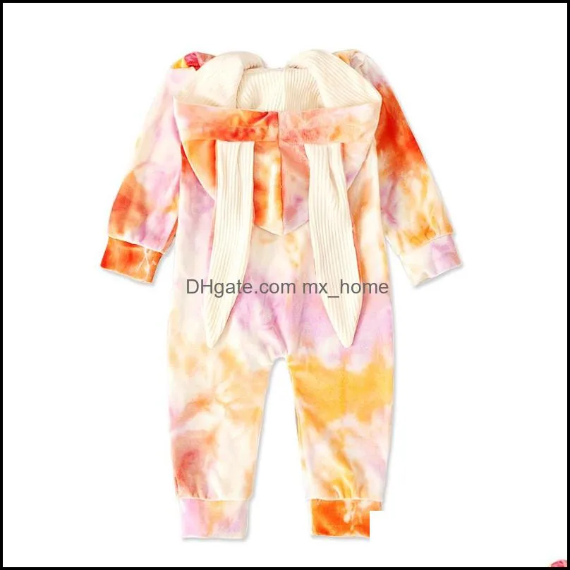 kids rompers girls boys tie dye rabbit ears romper onesies infant toddler hooded jumpsuit spring autumn baby climbing clothes z1918