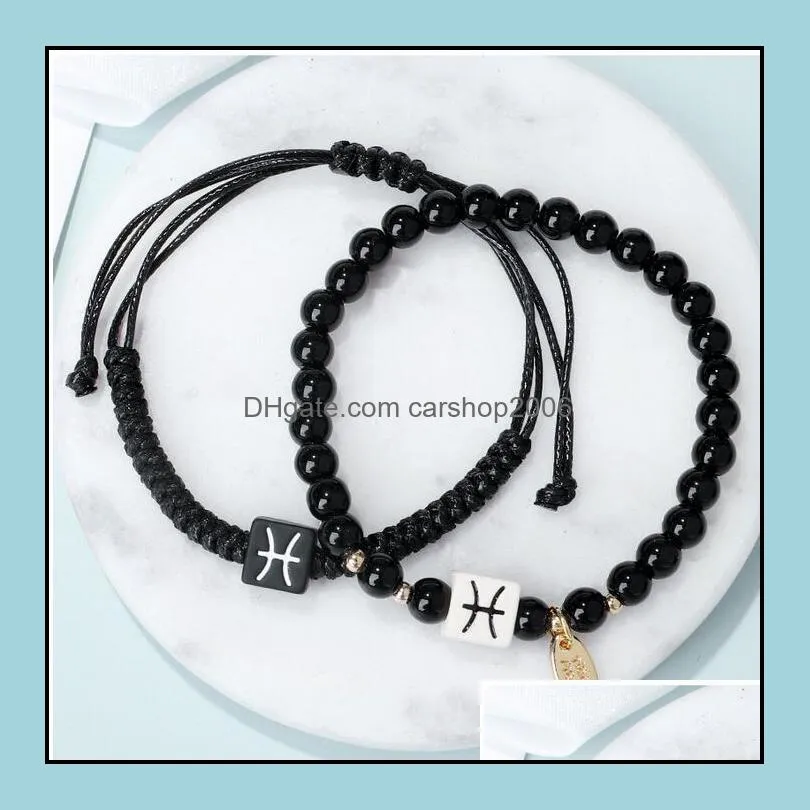 2pcs/Set 12 Zodiac Bracelet Beaded Strands Constellation Handmade Rope Braided Couple Bracelets Friendship Jewelry