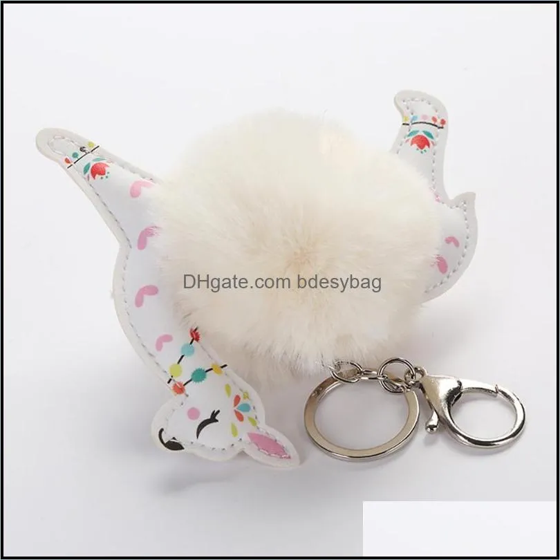 keychains artificial fur pompom keychain fluffy ball cute alpaca leather animal keyring charm chaveiros women jewelry