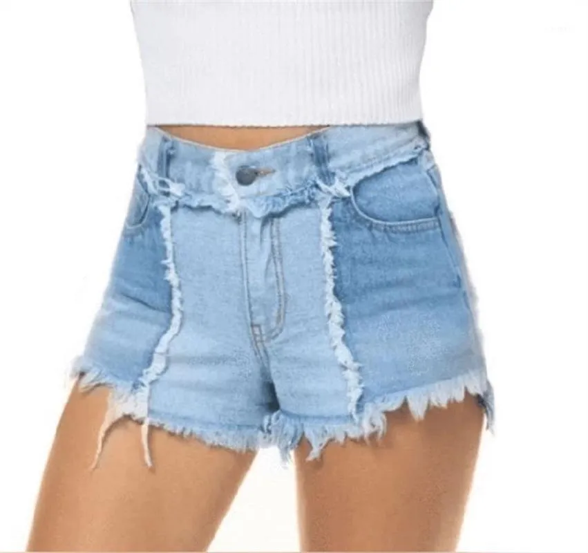 Kvinnors jeans kvinnor denim shorts bomull avslappnad kort mitt i midjan blixtlås rakt tvättad kvinnlig gränsöverskridande fransar