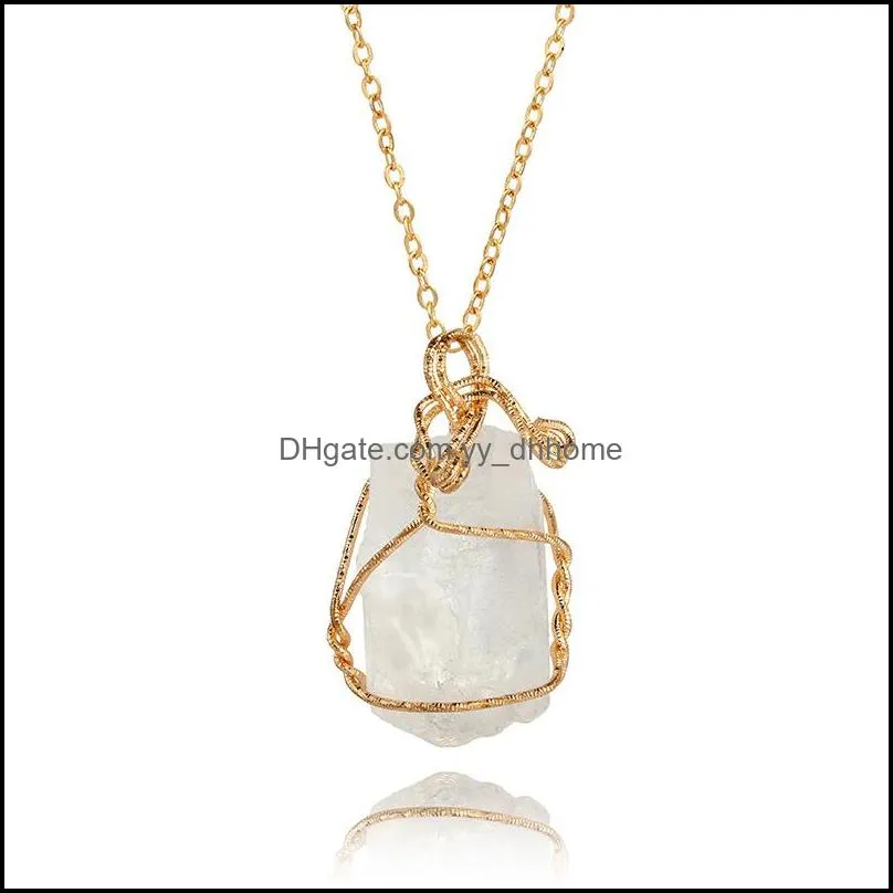 Fashion Handmade Irregular Natural Stone Pendant Necklaces Gold Color Crystal Quartz Wire Wrapped Necklace For Women