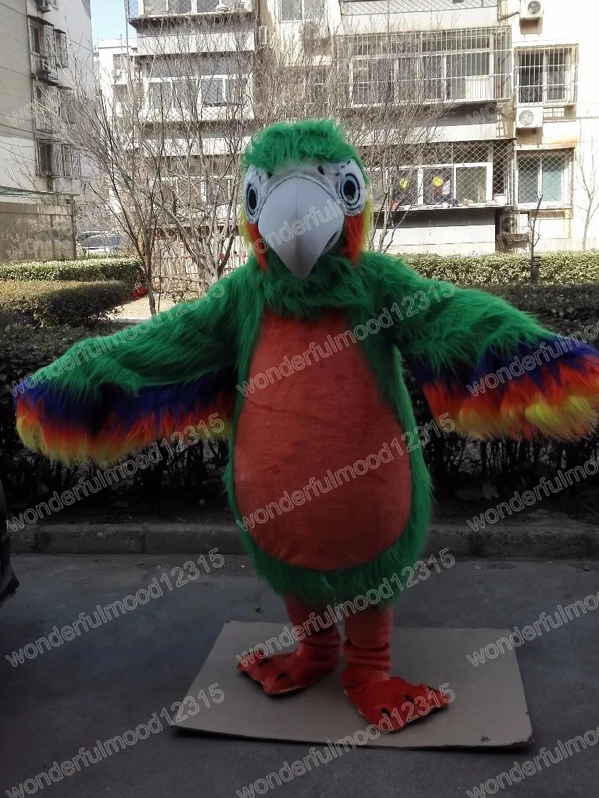 Performance Green Plush Parrot Mascot Costumes Carnival Hallowen presenter unisex vuxna fancy party spel outfit semester firande tecknad karaktär kläder