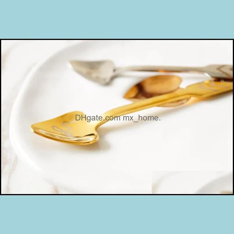Stainless Steel Cupid Arrow Spoon Creative Letter Print Love Heart Coffee Dessert Fruit Spoon Flatware Tableware Dining Kitchen Tools