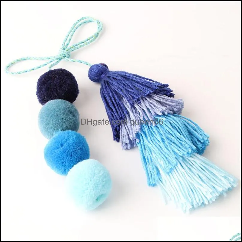 cute pompom tassel accessories keychain boho bag charm pendant keyring for women purse handbag decor y439z