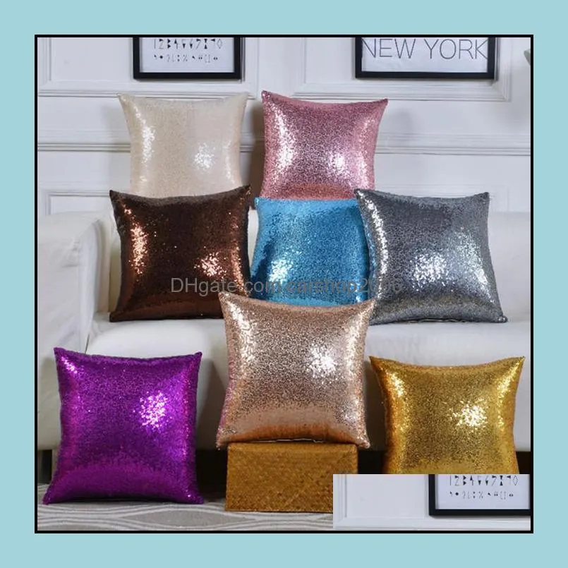 Federa per cuscino Forniture per biancheria da letto Tessili per la casa Giardino Ll Glitter Paillettes Tinta unita Cuscino Auto Arredamento confortevole Dhxnb