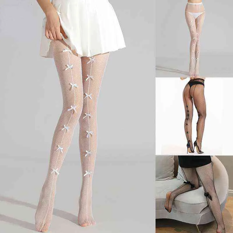 Collants résille femme blanc noir noeud papillon collants bas filet creux avec pieds collants transparents collants grande taille T220808